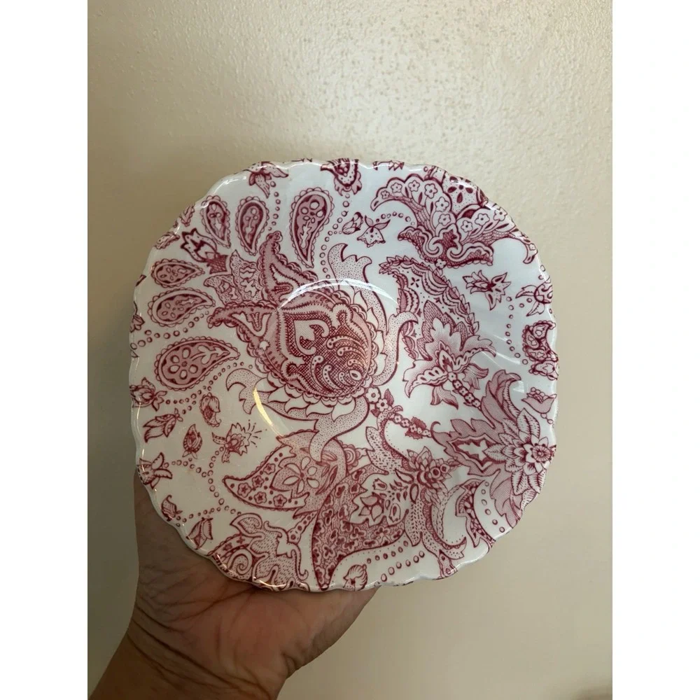 Johnson Brothers Red Paisley Ironstone Square Cereal Bowls Set of 4 England